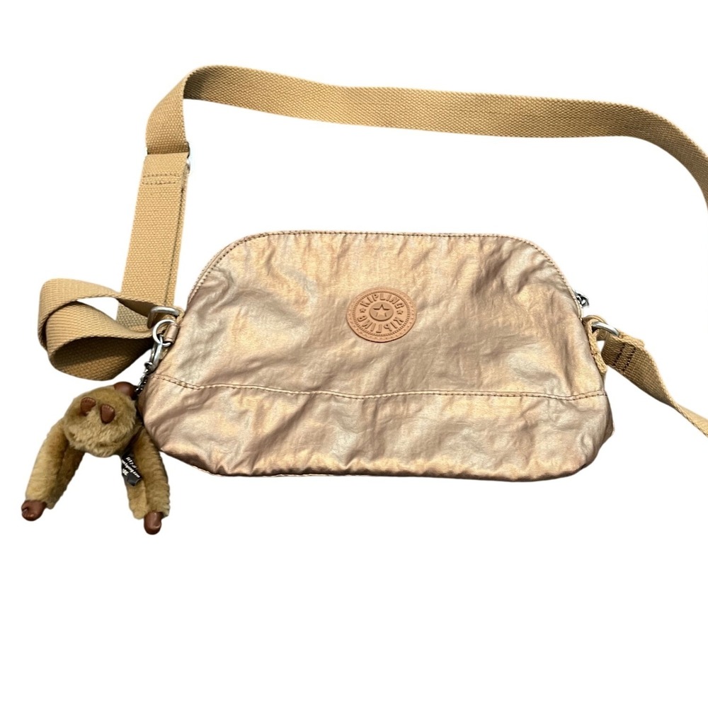 Kipling Crossbody Bag Womens‎ OS Metallic Rose Gold Nylon Monkey Charm
